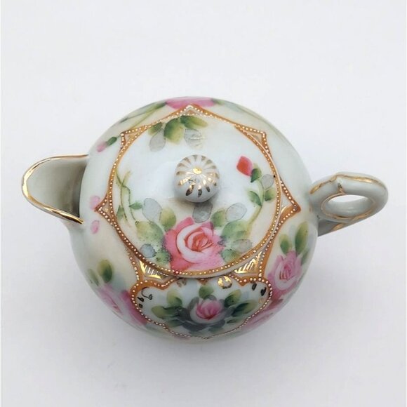 Vintage Handpainted Floral Porcelain Teapot Gold Trim Japan MCM - Picture 2 of 7